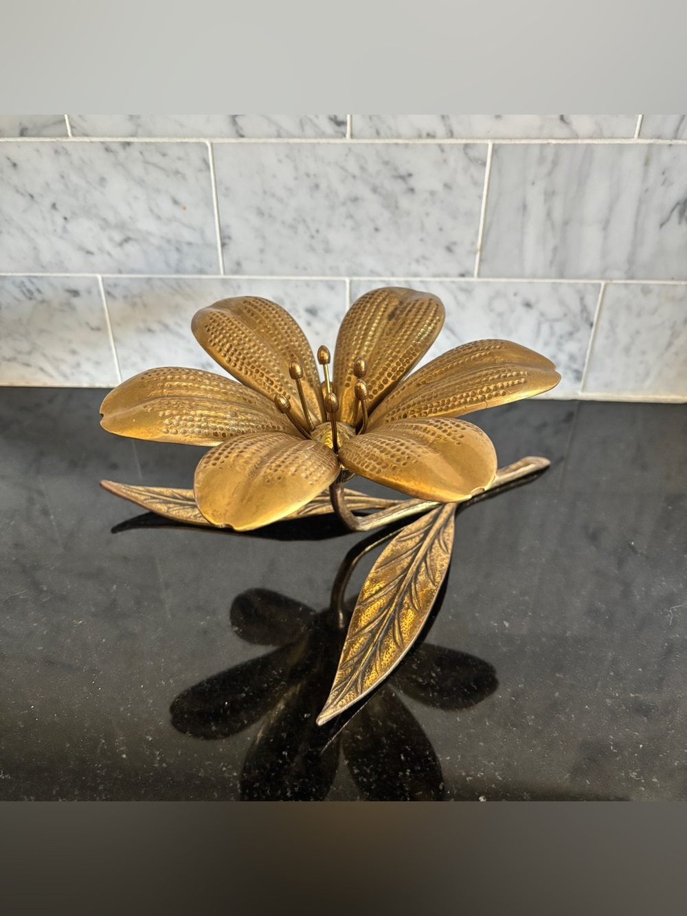 Vintage Mid Century Hollywood Regency Style Brass Lotus Flower Ashtray